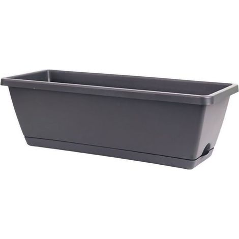 Grand Bac de Culture Rectangulaire Intérieur Extérieur - Gris Foncé, 50cm x 19cm, Idéal pour Balcon et Maison - Avec Support - KZQ