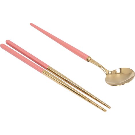 Ensemble de couverts en acier inoxydable réutilisables, boîte de rangement pour étudiants, fourchette, cuillère et baguettes de voyage, rose doré (1/5)