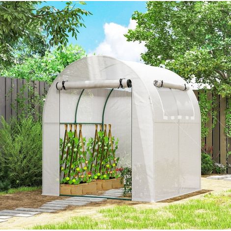Serre portable en acier avec bâche plastique blanche 180 x 180 x 200 cm DESVIAE (1/5)