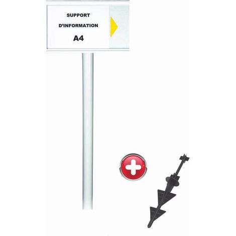 Poteau PVC grande hauteur Blanc sur pointe avec support d'information A4 - 2000628