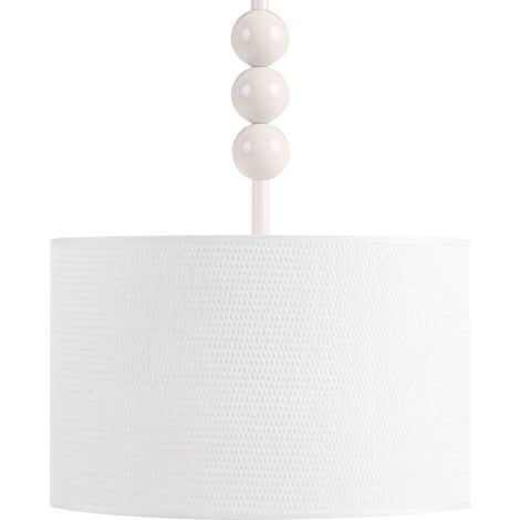 Lámpara colgante de metal con pantalla cilíndrica de tela estilo moderno de mediados de siglo blanco Loky
