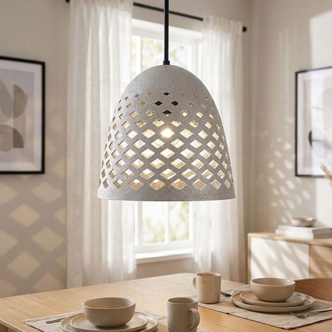 Pendelleuchte Hängelampe Wohnzimmerlampe Esszimmerleuchte Küchenlampe Flurleuchte, Höhenanpassbar, Metall grau schwarz rauten Stanzungen, E27, H 120 cm (1/5)
