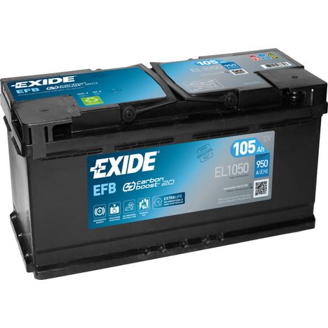 Exide – Batterie EFB L6 12V 105Ah 950A – Dimensions 392x175x190mm – Compatible Start Stop – Polarité + à droite