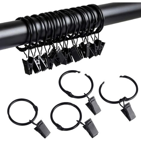 Anneaux De Rideaux - 20 Pièces Diamètre Intérieur 32 Mm - Pour Tringle Jusqu'à 29 Mm - Métal Antirouille - Noir (1/5)