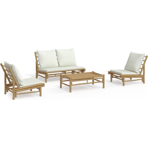 Maison Exclusive - Set Salotto da Giardino 4pz con Cuscini Bianco Crema in Bambù