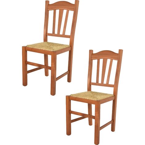 Tommychairs - Set 2 sedie modello Silvana per cucina bar e sala da pranzo, robusta struttura in legno di faggio color ciliegio e seduta in paglia
