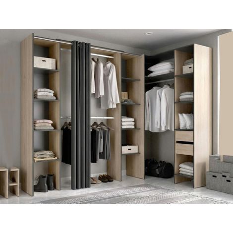 Dmora - Guardaroba grande Bestone, Mobile camera da letto, Cabina armadio portabiti, Armadio appendiabiti, 234x141 h205 cm, Antracite e Rovere (1/5)