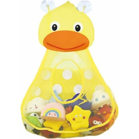1 sac de rangement pour jouets de bain, filet à séchage rapide, fixation par ventouses, jaune, salle de bains bébé (1/5)
