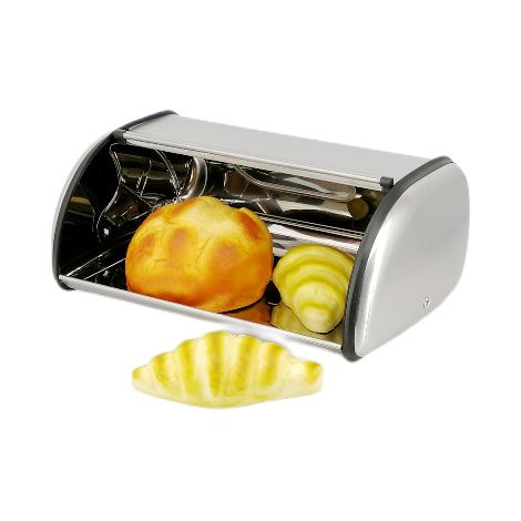 Boîte à pain en acier inoxydable avec couvercle et fenêtre transparente - boîte à pain hermétique, adaptée aux plans de travail de la cuisine et à la fabrication du pain maison. (1/4)