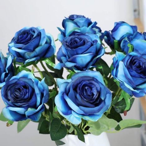 10 pièces Artificielle Roses Fleurs De Soie Faux Bouquets Floraux pourDécoration De Mariage Bleu - Roses FLEUR-PLANTE ARTIFICIELLE (1/5)