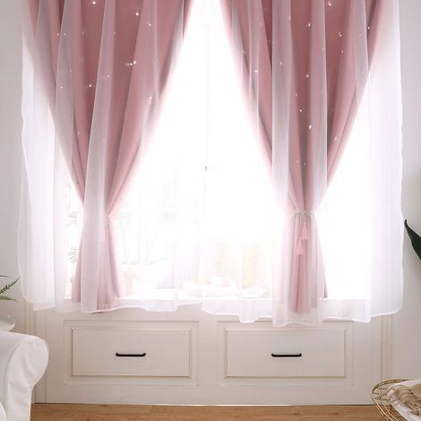 Rideaux transparents ajourés à motif d'étoiles, rideaux romantiques, rideaux prêts à poser, 12 mètres de haut, œillets, roses, étoiles ajourées, double épaisseur. (1/5)