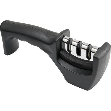 3-stufiger Messerschärfer – für Küchenmesser – professionelle Ergebnisse/ergonomisches Design – Keramik-/Wolframkarbid-/Diamant-Schärfstein – schwarze/verchromte Oberfläche (1/4)