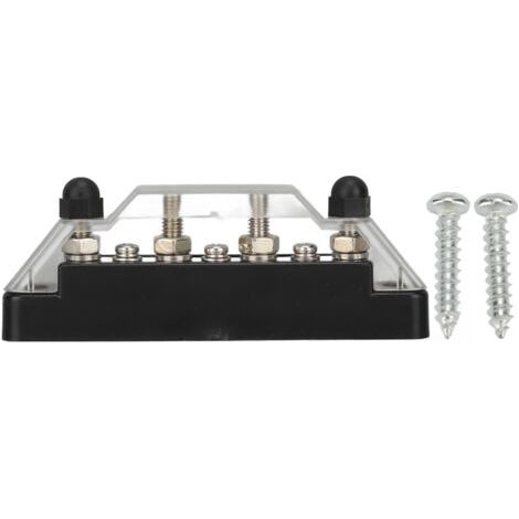 Bloc de distribution électrique avec barre omnibus et 2 vis de connexion pour batterie, compatible avec voitures, bateaux et applications marines.