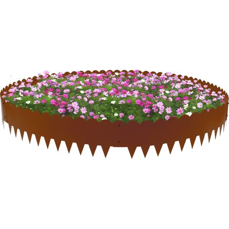 6 pièces Bordure de Jardin 102 cm L x 25cm H Flexible Bordurette de Pelouse Décorative Bordure de Gazon pour parterres fleuris et allées - 1 Paire de Gants de Montage Inclus - (Marron) (1/5)