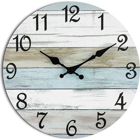 Reloj de pared de 25 cm – Funciona con pilas – Reloj de pared silencioso, sin tictac, reloj decorativo rústico costero para baño, cocina, dormitorio, sala de estar. (1/4)