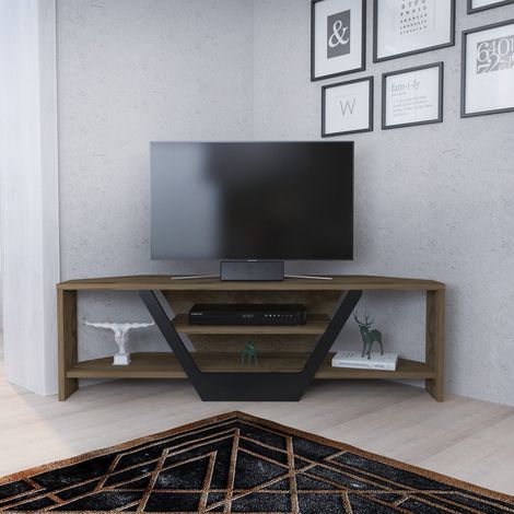 Modern Eck-TV-Möbel Old Oak Look-Schwarzes Melamin 120 cm Sares