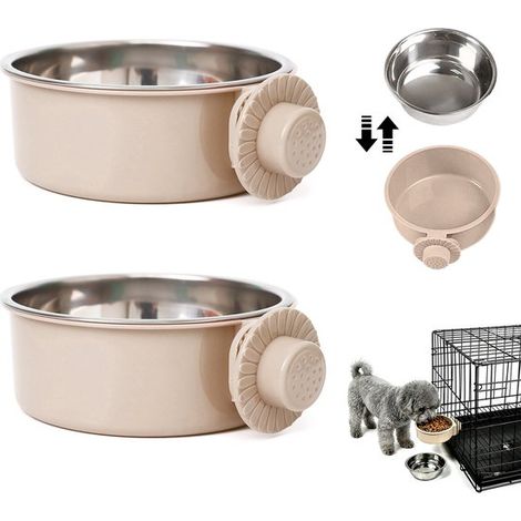 Set di 2 ciotole leggere in acciaio inox per cibo e acqua. Ciotole rimovibili e appendibili in acciaio inox per cibo e acqua per cuccioli, gatti, conigli, (1/5)