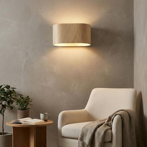Applique Murale Up & Down avec Douille G9, Design Courbé en Métal, Éclairage Décoratif Intérieur pour Couloir, Salon et Chambre, IP20 (Effet bois) (1/5)