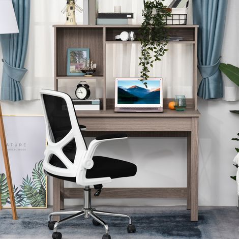 Moderner Schreibtisch/Bücherregal aus Holz mit Stauraum, Regalen und großer Ablagefläche, ideal für kleine Räume in Wohnung oder Schlafzimmer, 105 x 50 x 137,5 cm, hellbraune Oberfläche