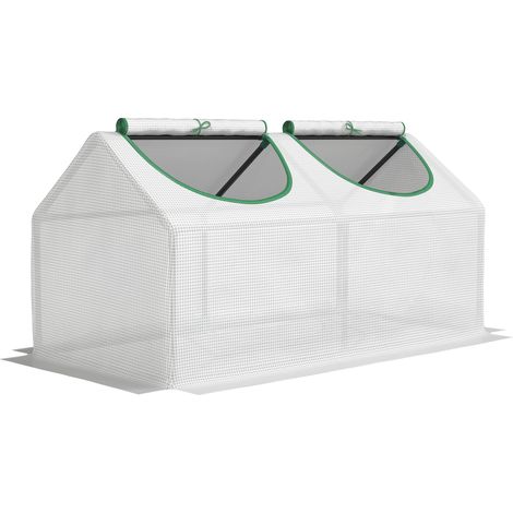 Mini-serre de jardin 2 fenêtres enroulables, couverture en polyéthylène haute densité 140 g/m², dimensions 120x60x60 cm, blanc (1/5)