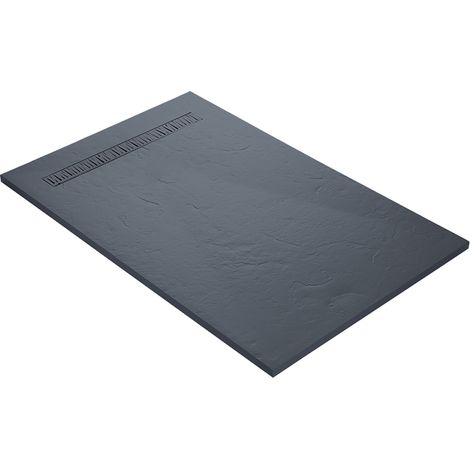 Receveur résine 140 x 80 cm gris ardoise imitation ardoise - grille caniveau excentrée