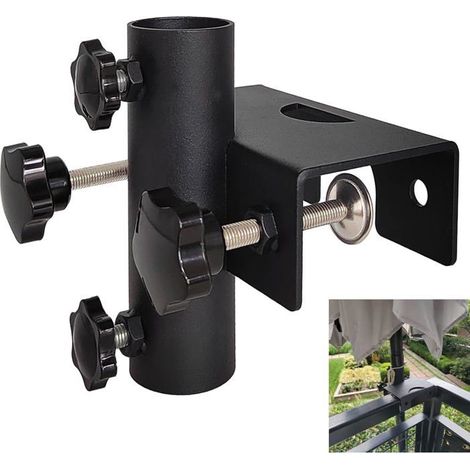Pied de parasol robuste pour balcon, terrasse, serrage 20-63 mm, pour parasols 23-38 mm, noir, fixation sécurisée