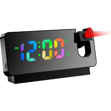Réveil Projecteur - Projection 180° - Affichage Température Ambiante - Mode Veille Réglable - Alimentation USB avec Pile de Secours - Horloge Numérique pour Chambre (1/5)