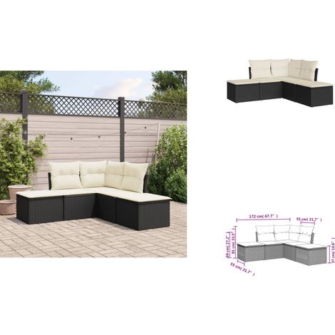 5-tlg. Garten-Sofagarnitur mit Kissen Schwarz Poly Rattan - Gartengeset - Gartenmöbelset - Rattan Möbel - Lounge Set - Gartenlounge (1/3)