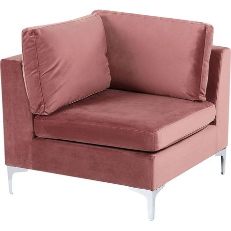 Fauteuil d'Angle Rose et Argenté en Velours pour Canapé Modulable Glamour Evja