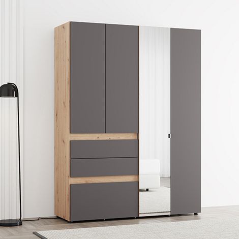 Guardaroba Grande Ushuaia, Armadio Camera da Letto 3 Ripiani, 3 Cassetti, Appendiabiti, 155x208h cm Nero Antracite (1/5)