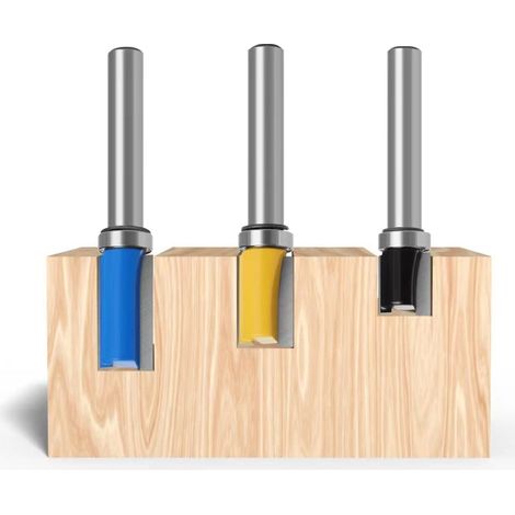 3 Pièces Fraise Defonceuse 8mm, a Copier Flush Trim Router Bits, Tige à Affleurer Avec Roulement Supérieur pour le Travail du Bois - (1/5)
