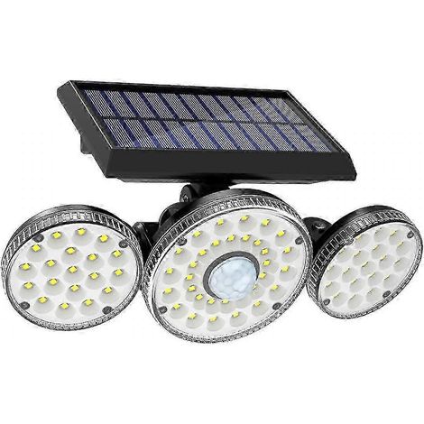 Projecteur solaire LED extérieur sans fil avec détecteur de mouvement, 25-26 pouces 3 têtes orientables, étanche IP65, pour une sécurité optimale. (1/4)