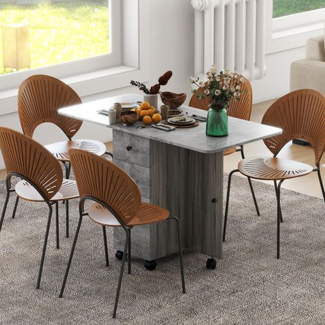 HOMCOM Table de cuisine pliable à manger, 2 plateaux rabattables, 2 tiroirs 1 placard 1 étagère, 120x60x76.5cm, gris