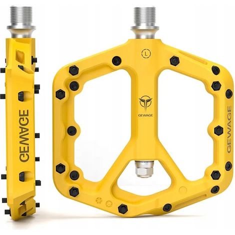 Pédales de vélo plates légères jaunes GEWAGE en nylon, 2 roulements à billes (1/5)