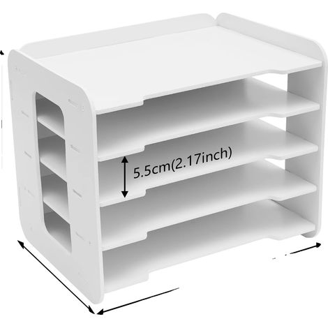 Organizador de escritorio, diseño de 5 niveles, acceso abierto, blanco. (1/2)