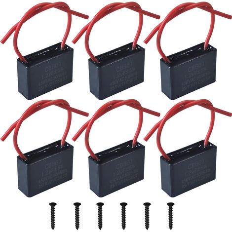 Lot de 6 Condensateurs CBB61 450V 1,2µF AC 50/60 Hz Climatiseur Ventilateur Moteur Condensateur de Marche Démarrage pour Ventilateur de Plafond, Hotte