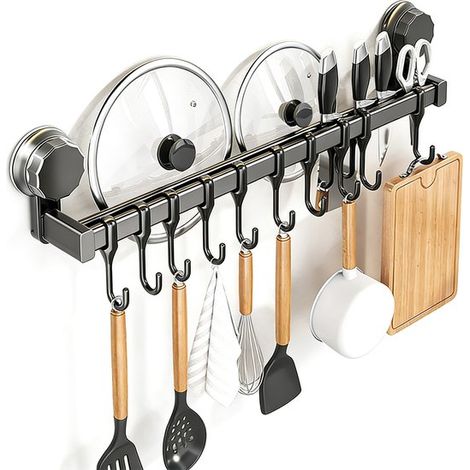 Ganchos de ABS y acero al carbono，50710,5 cm，10 ganchos，Instalación sin taladrar，Estante para sartenes，espátulas y cucharas (1/5)