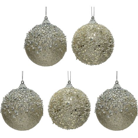 OFFERTA 5 PALLINE GLITTERATE CHAMPAGNE D.10 MODELLO ASSORTITO