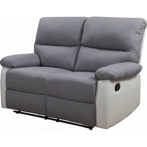 Habitat Et Jardin – Canapé relax 2 places tissu PVC blanc/gris clair – Dimensions 147 x 89 x 103 cm – Suspension ressorts S – Confort optimal pour salon (1/4)