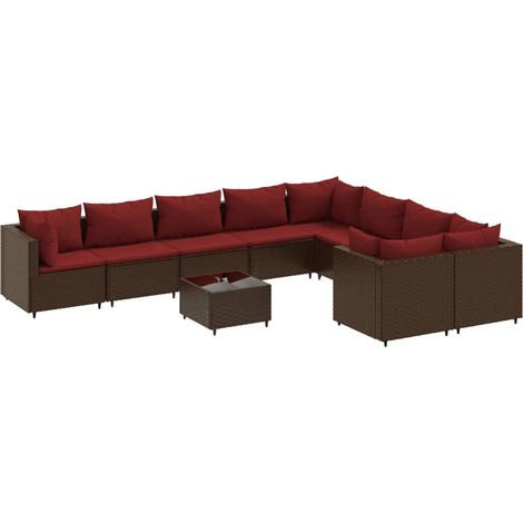 Set Divani da Giardino 10pz con Cuscini in Polyrattan Marrone vidaXL (1/5)