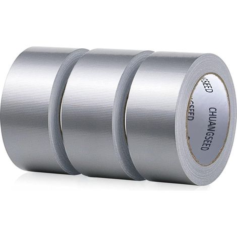 Lot de 3 gris duct tape,rubans adhésifs en tissu argenté 50 mm x 27,4m,ruban adhésif toilé gris ultra résistant,ruban adhésif de réparation d'étanchéité,heavy duty duct tape,grey tape (1/5)