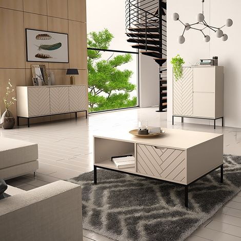 Wohnzimmer Set 3-teilig modern in kaschmir mit gefrästen Fronten ANGERA-140 (1/5)