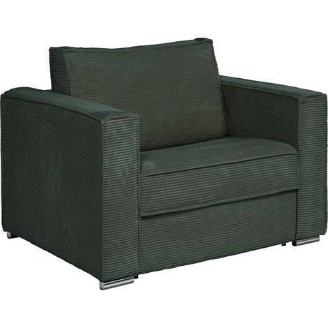Fauteuil convertible express en velours côtelé vert sapin - Couchage 70 cm - Matelas 14 cm - LORETO (1/4)