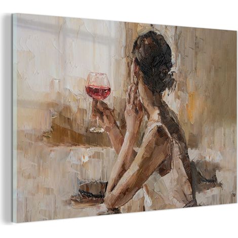 TABLEAU EN PLEXIGLAS Peinture à l'huile - Femme - Vin Tableau Décoration Murale 60x40 (1/5)