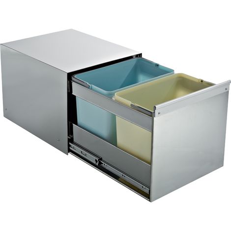 Poubelle à pédale coulissante inox 36L – 2 seaux de 18L – Amortisseur sans – Dimensions 330x370mm – Pour caisson 450mm – Elletipi