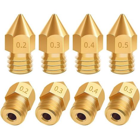 5/10 buses d'extrusion en laiton MK8 de 1,75 mm pour imprimantes 3D Anet A8, A8plus, Creality Ender 3, 3s Pro V2 et CR10 (diamètre d'extrusion : 0,2-1,0-0,4 mm). (1/4)