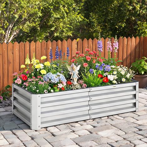 Porte-plantes carré en acier galvanisé 120 x 60 x 30,5 cm argent (1/5)