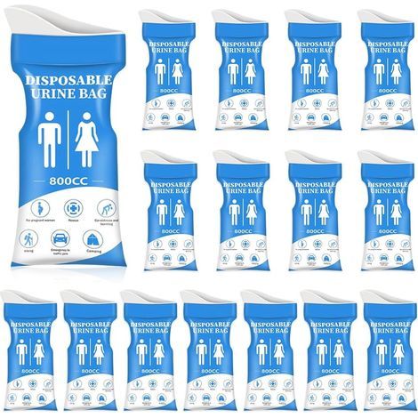 16 Pcs Sacs À Urine Jetables 800 ML,Sacs à Vomissements Voiture,Toilette Portable D'urinoir Jetable Sac Urinaire Jetables d'urgence pour Le Camping,Voyages,embouteillages (1/5)