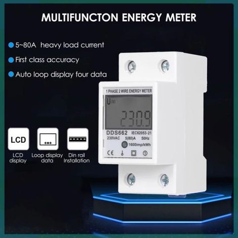compteur d'énergie monophasé à 2 fils Compteur d'énergie monophasé AC 230 V avec electronique interrupteur Blanc Blanc (1/5)