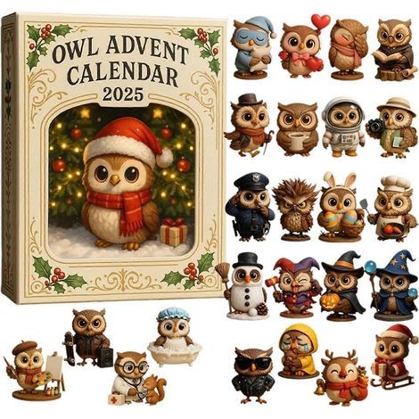 Eulen-Adventskalender 2025: Tägliche Überraschungsbox für einen festlichen Countdown und ideale Heimdekoration für die Weihnachtszeit (1/4)